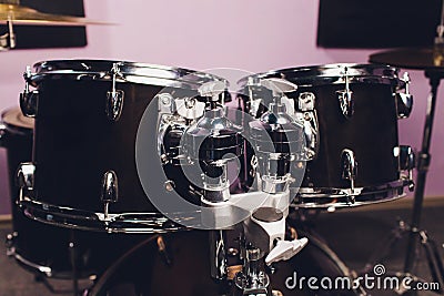 Close-up of Drummer and his Kit, Playing Live with his Band. Stock Photo