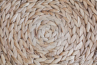 Close up Dry Water Hyacinth, Handmade Wicker placemat surface top view texture. Horizontal repeating pattern. Stock Photo