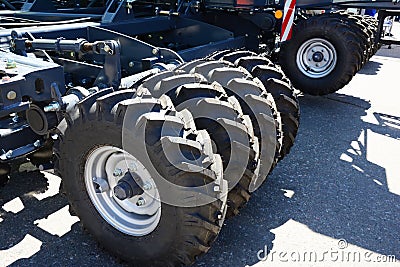 A close-up on dual wheel setup, dual tire of agricultural tractors, farm equipment Stock Photo