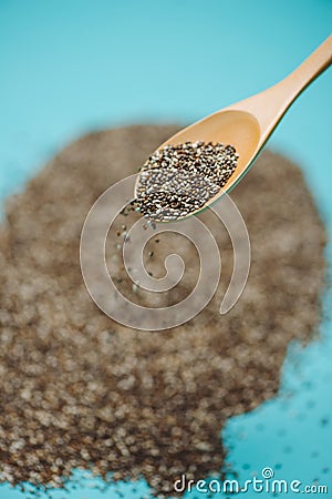 Close-up of ealthy chia seeds in a spoon. Text space Stock Photo