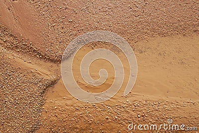 Close-up of earthy and muddy puddle on wet dirt road Stock Photo