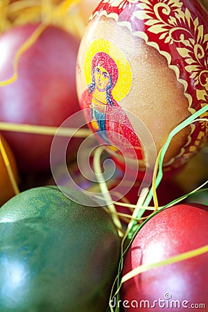 Close up on easter painted eggs Stock Photo