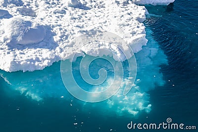 Close up of edge of iceberg and blue berg under the water Stock Photo