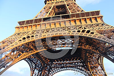 Close-up of the Eiffel tower in Paris with blue sky Stock Photo