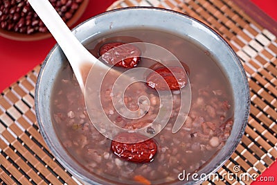 Close up eight treasures porridge in bowl Stock Photo