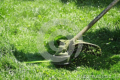 Close-up of an electric grass mower running Stock Photo