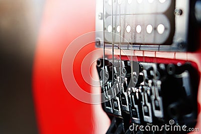 Close-up electric guitar sunbeams musical card Stock Photo