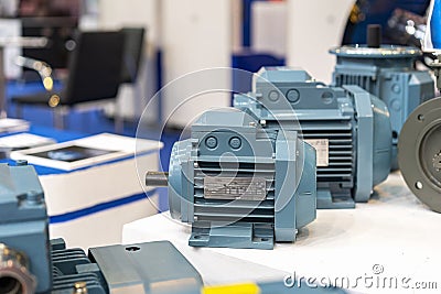Close up electric 3 phase induction motor for industrial on table Stock Photo