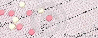 Close up Electrocardiogram with pills. Medical concept Stock Photo