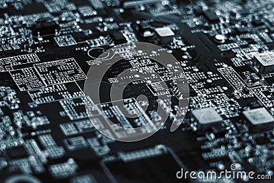 Close-up of electronic circuit board with processor of computer motherboard. Stock Photo