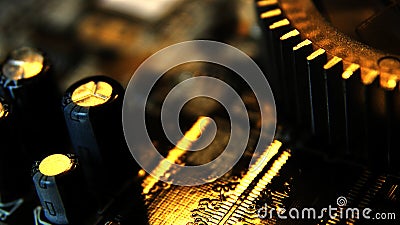 Close up of Electronic Circuits in Technology on Mainboard, system board or mobo. Computer motherboard, electronic components on Stock Photo