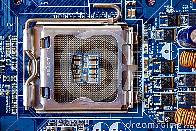 Close-up the electronic components in desktop computer motherboard Editorial Stock Photo