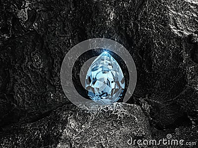 Close up of elegant blue diamond on black coal background Editorial Stock Photo