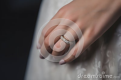 Close up of elegant wedding ring on female hand Stock Photo