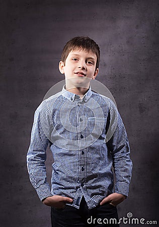 Close up emotional portrait of caucasian smiling teen boy. Stock Photo