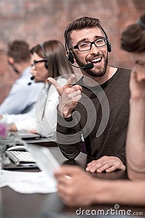 Close up.employee call center in the workplace Stock Photo