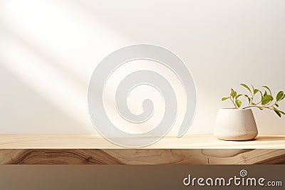 Close-up of Empty Minimal Natural Wooden Table AI Generated Cartoon Illustration