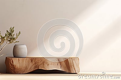 Close-up of Empty Minimal Natural Wooden Table AI Generated Cartoon Illustration