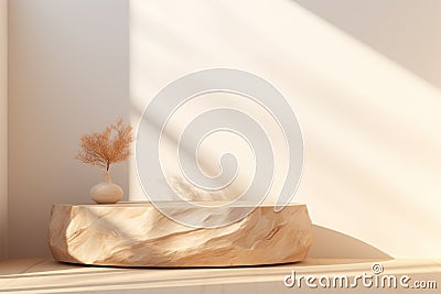 Close-up of Empty Minimal Natural Wooden Table AI Generated Cartoon Illustration