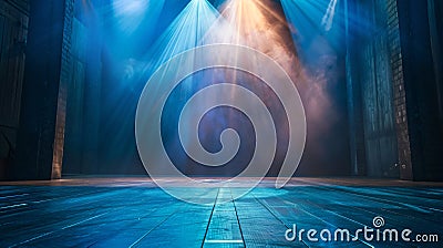 Close-up of an empty stage set for modern dance performance, with dynamic lighting casting dramatic shadows Stock Photo