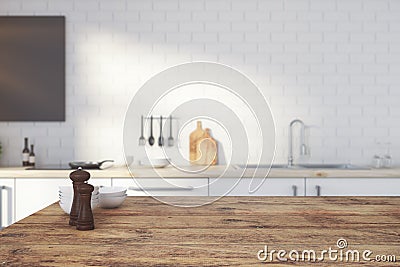 Empty wooden kitchen counter Stock Photo