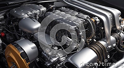 close-up of a engine of a car, car engine, engine background, car engine wallpaper Stock Photo