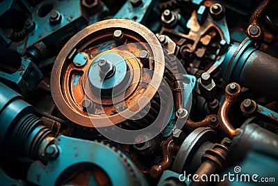 a close up of an engine with many gears Stock Photo