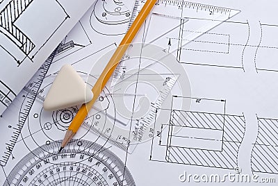 Close up of engineering drawing Stock Photo