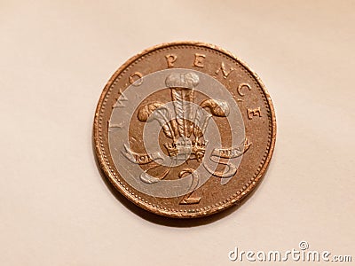 Close up of english two pence brown coin uk currency Stock Photo