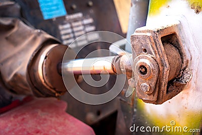 Hydraulic cylinder part of Forklift. Stock Photo