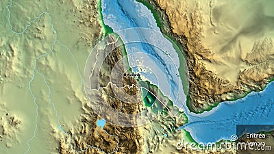 Eritrea border shape overlay. Outlined. Physical. Labels Stock Photo