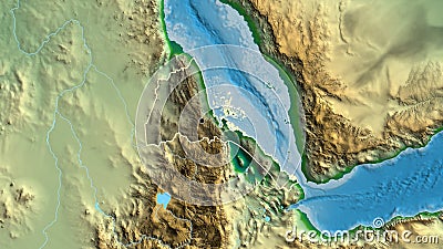 Eritrea border shape overlay. Outlined. Physical. Stock Photo