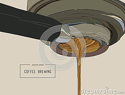 Close-up of espresso pouring from coffee machine. Professional c Vector Illustration