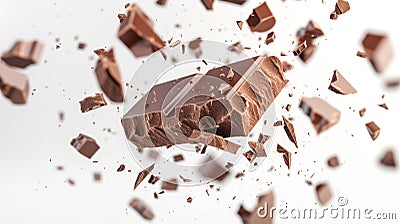 Close-up of Exploding Chocolate Pieces, Generative AI Stock Photo