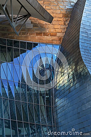 Close up of exterior of Guggenheim Museum, Bilbao, Spain. Editorial Stock Photo