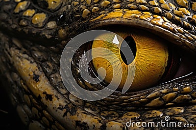 Close-up of the eye of a crocodile. Macro, Close up of the yellow eye crocodile, AI Generated Stock Photo