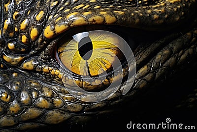 Close up of the eye of a crocodile. Macro photography, Highlight the yellow eye of a crocodile in a close-up, AI Generated Stock Photo