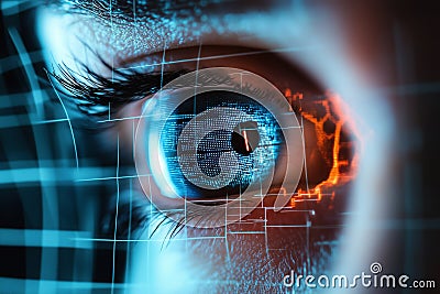Close up of eye with digital biometric verification. Concept of face id and artificial intelligence. By generative Ai Stock Photo