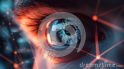 Close up of eye with digital biometric verification. Concept of face id and artificial intelligence. By generative Ai Stock Photo