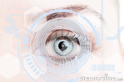 Close-up eye with digital retina protection Stock Photo