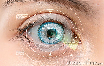 Close-up Eye monitoring and treatment in medical. Biometric scan concept Stock Photo