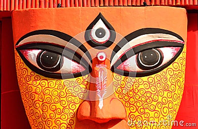 Close up of the eyes of an idol of Hindu goddess Durga Stock Photo