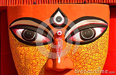 Close up of the eyes of an idol of Hindu goddess Durga Stock Photo