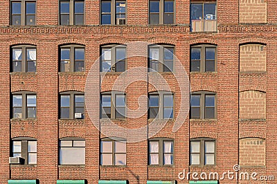 Close-up of the facade of an old-fashioned brickwall factory building in the Bronx, New York Stock Photo