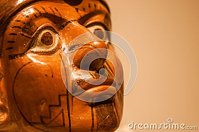 Close up of the face of a Inca statue. Editorial Stock Photo