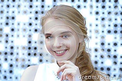 Close up face of smiling woman with european appearance Stock Photo