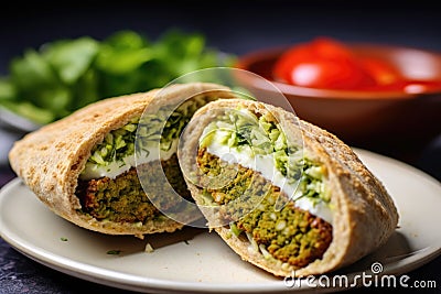 close-up on falafel balls inside a sandwich Stock Photo