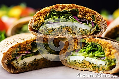 close-up on falafel balls inside a sandwich Stock Photo