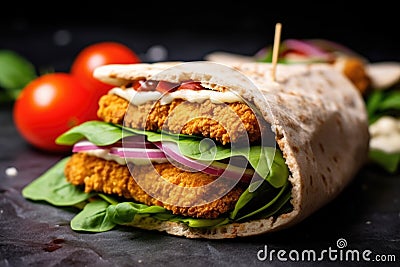 close-up of falafel sandwich with tomatoes Stock Photo