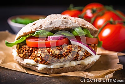 close-up of falafel sandwich with tomatoes Stock Photo
